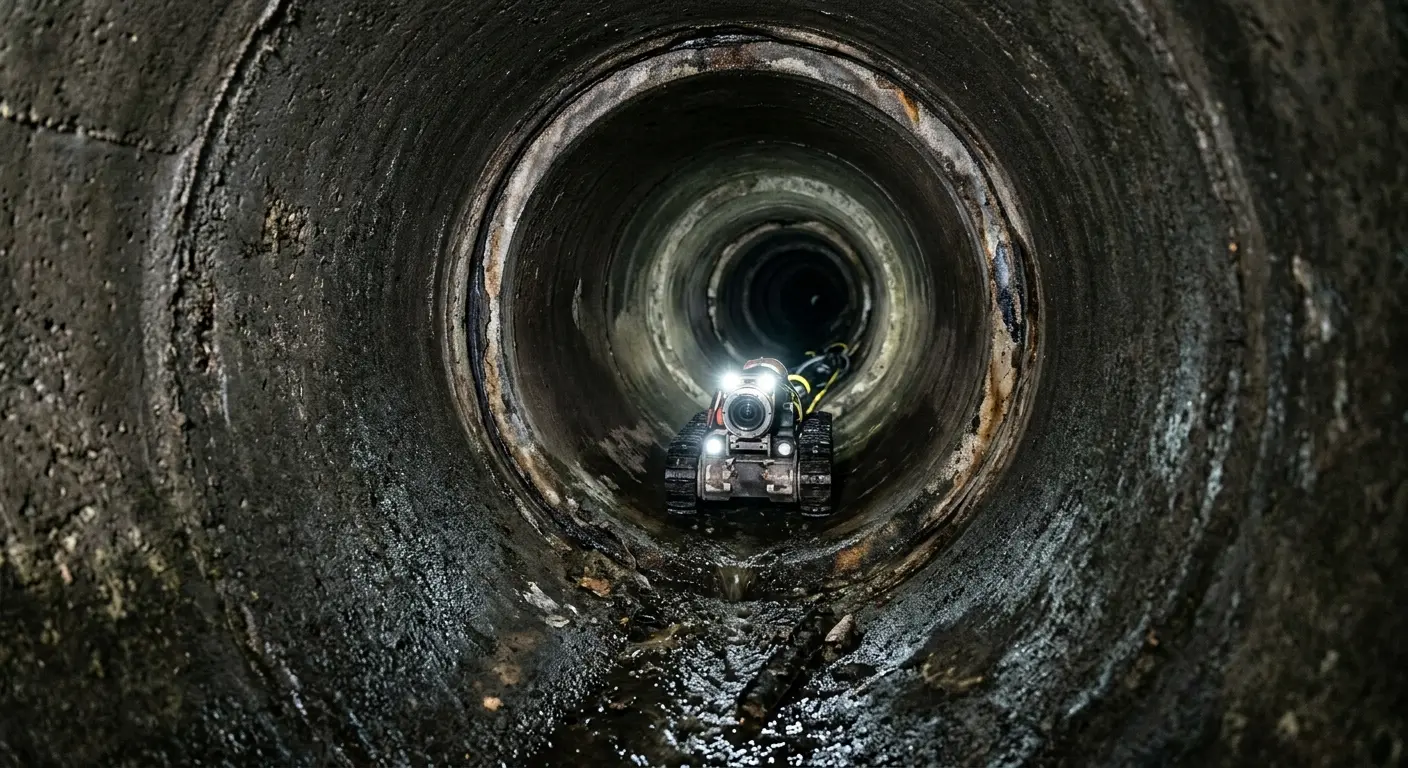 Robotic sewer camera inspecting pipe interior for Sewer Line Repair in Goddard